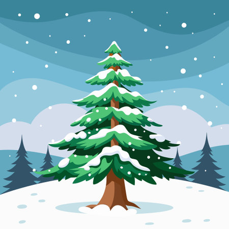 234401591 winter landscape snow covered spruce tree in winter forest holiday illustration in flat style