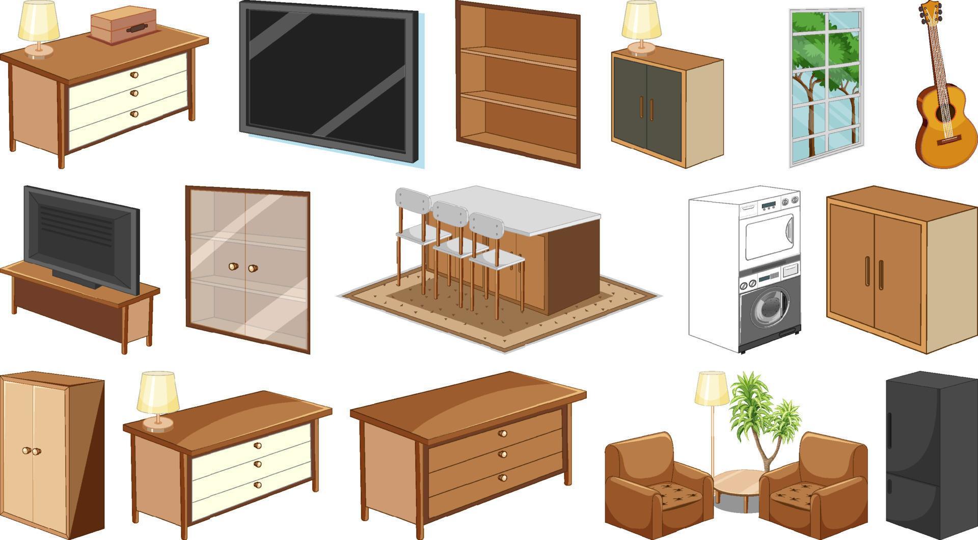 set of interior furniture and decorations free vector